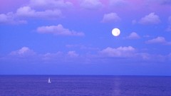 Sea ocean moon Boats Mexico Cancun moonrise