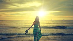 Sea ocean woman widescreen