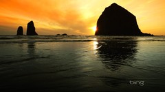 Sea Oregon silhouettes rocks Beaches bing