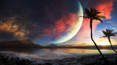 Sea palm fantasy beach place planet quiet dreamy