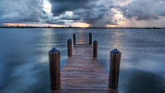 Sea pier sky clouds hdr outdoors water