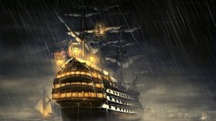 Sea rain lights ships Flags artwork sail ship