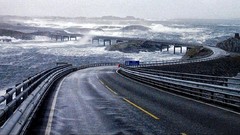 Sea rain Norway roads Bridges waves