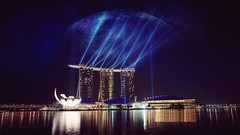 Sea Rays water clouds lights Singapore reflections cities 