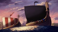 Sea ships Boats shields Vikings artwork