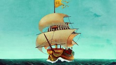 Sea ships Flags waves sails artwork