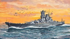 Sea ships Japanese Navy YAMATO artwork battleships