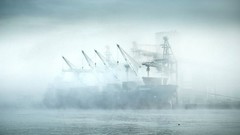 Sea ships port Cranes mist harbours