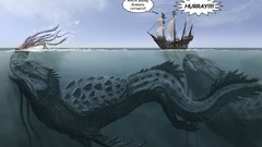 Sea ships underwater funny creatures Kraken