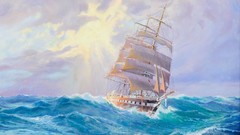 Sea ships waves artwork Adolf Bock