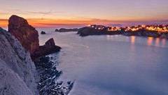 Sea sky moon coast evening rocks