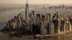 Sea Skyscrapers Cranes Manhattan USA buildings cityscapes new 