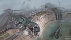 Sea spaceships halo cityscapes concept art artwork digital art 