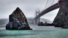 Sea stones fog Bridges HDR Photography