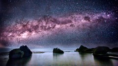 Sea stones Stars ocean coast Milky Way night sky