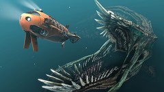 Sea submarine artwork fantasy art chasing