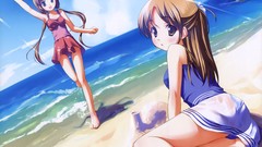 Sea summer artist Beaches anime girls scans