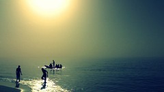 Sea sun Boats silhouettes Beaches Majd Elhaj