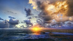 Sea sunset sun sunlight horizon sky clouds nature