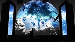 Sea Trees water clouds chairs Earth planets skies