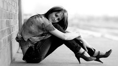 Sea wall woman monochrome