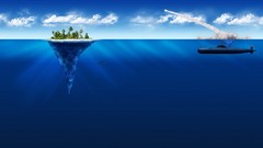 Sea War submarine Islands palm trees missiles split-view