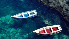 Sea water blue red Boats Beaches
