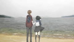 Sea water brown Beaches anime girls school uniforms seifuku 