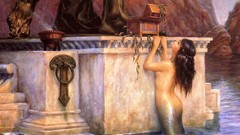 Sea water chest statues Treasure mermaids black hair shrine 