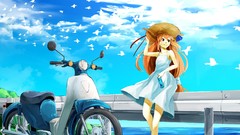 Sea water clouds Birds dress hats railing horns red eyes bows 