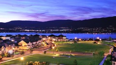 Sea water clouds lights Parks buildings cities