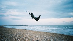 Sea water clouds Men flying sea shorelines