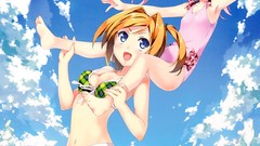 Sea water clouds navel water drops bows outdoors blondes blush 