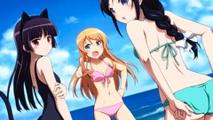 Sea water clouds red eyes blondes blue eyes skies black hair 