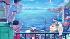 Sea water clouds sky Anime artist male scenic anime boys