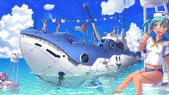 Sea water clouds sky Anime blue hair anime girls blue eyes 