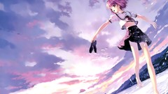 Sea water clouds tie schoolgirls outdoors skirts pink hair 