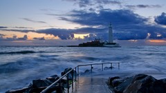Sea water clouds waves lighthouses isle