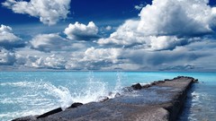 Sea water clouds waves splashes skies