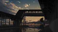 Sea water clouds wind woman waiting socks twilight Bags 