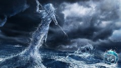 Sea water clouds woman abstract Desktopography