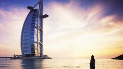 Sea water coast woman dubai Burj Al Arab architecture buildings 