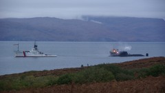 Sea water fire ocean War coast Guns ships bay Boats submarine 