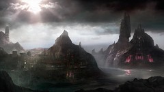 Sea water Mountains clouds ocean City Lights cities skies 