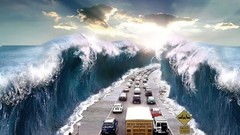 Sea water ocean cars traffic Miracle roads funny digital art 