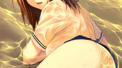 Sea water ocean woman Anime wet Beaches blondes skirts blush 