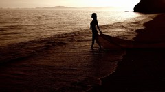 Sea water ocean woman sepia silhouettes