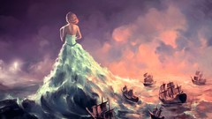 Sea water ships dress gods artwork fantasy art