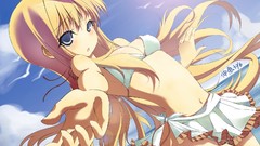 Sea water sun clouds Birds blondes sunlight blush long hair 