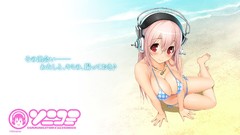 Sea water text headphones Anime Jewelry red eyes sitting 